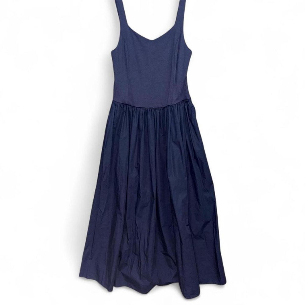 House Of Harlow Dress Womens L Navy Maxi Fit Flare Cotton Quiet Luxury Euro